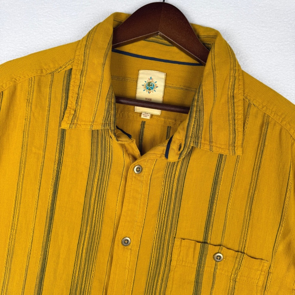 The Territory Ahead Button Up Shirt Mens XL Mustard Yellow Striped Earthy Boho